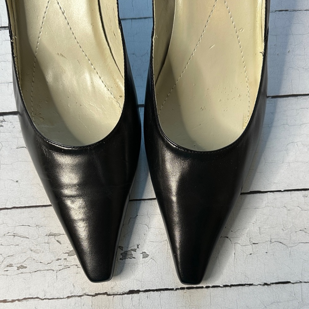 BCBGirls Black Leather Pointed Heels - Picture 3 of 8